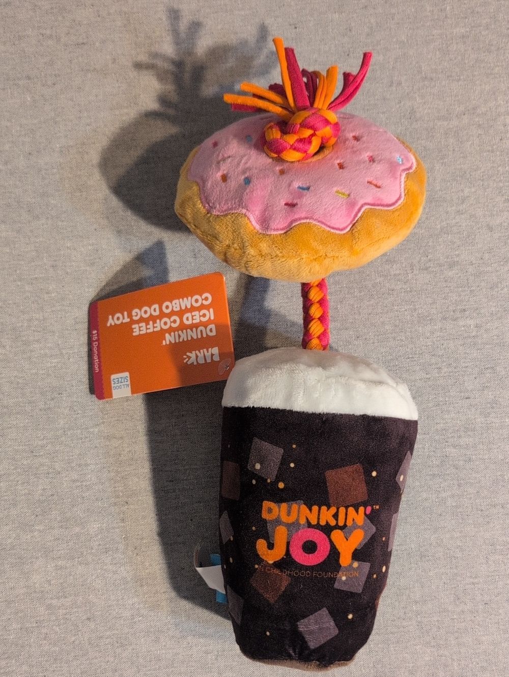 New - Bark Dunkin Donuts Iced Coffee Donut on a Rope Dog Toy  (New With Tag)!